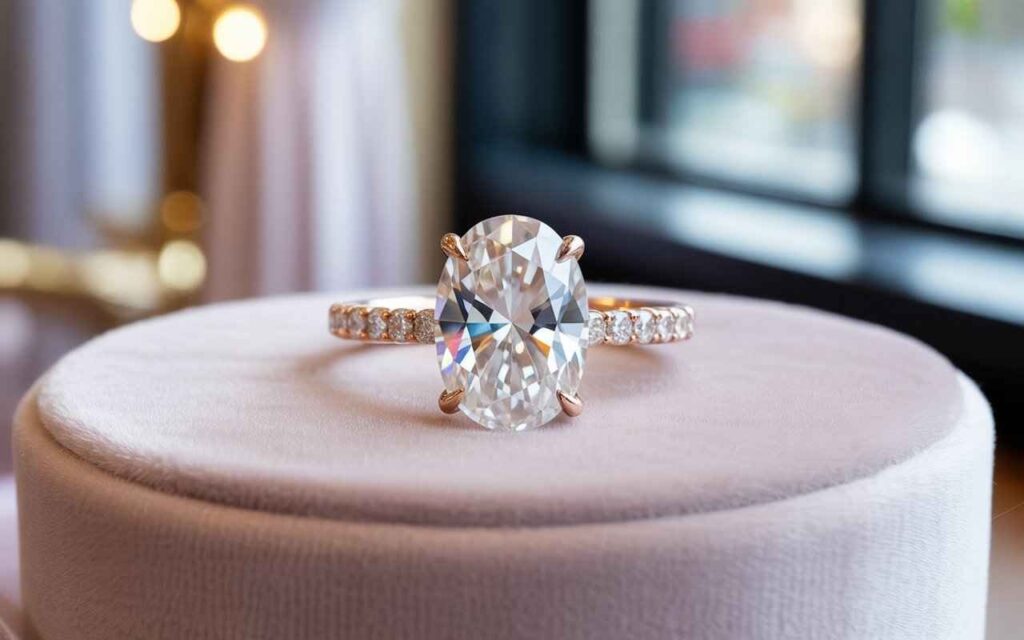 Elegant Pavé Diamond Band and Cathedral Setting in Gomez’s Ring